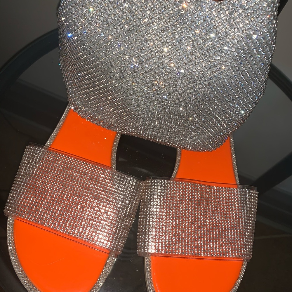 ORANGE NEON RHINESTONE SANDALS